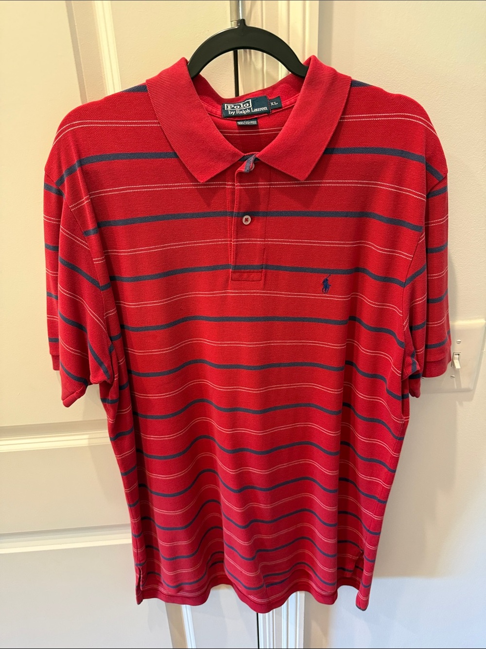 Ralph Lauren Red Polo with Navy Stripe Accents